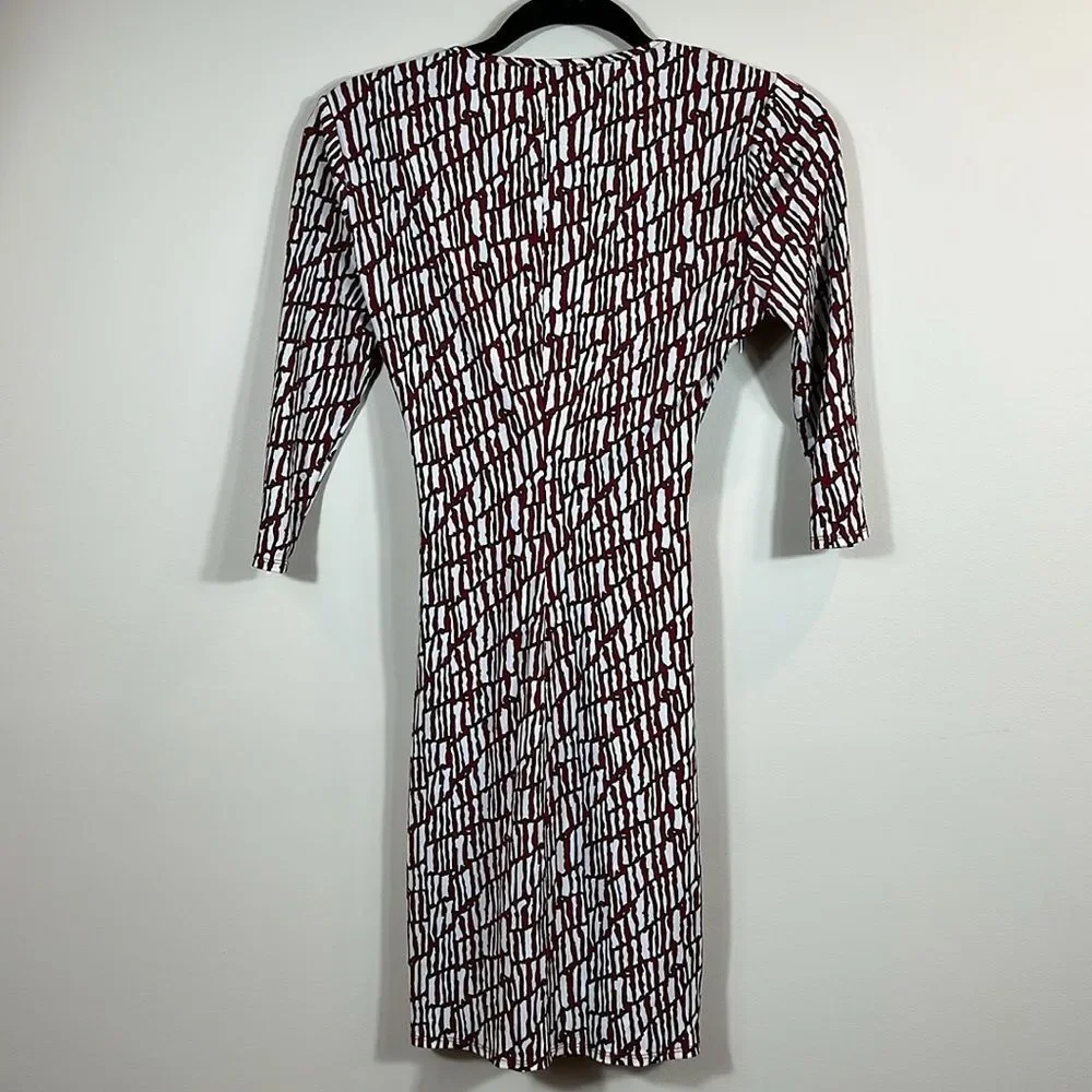 Laundry by Design Red White Print 3/4 Sleeve Faux Wrap Dress Women Size 0